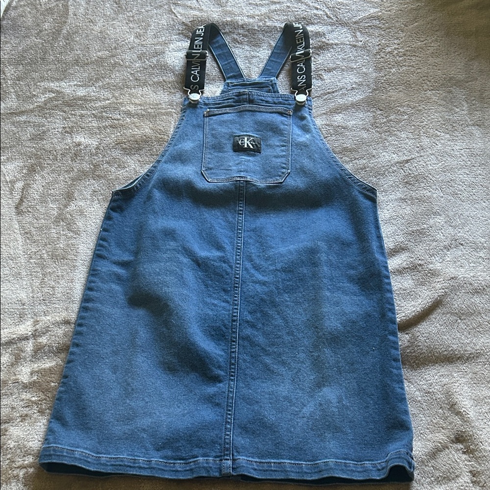 Calvin Klein Kids Denim Overall Dress with Logo Straps size 12/14